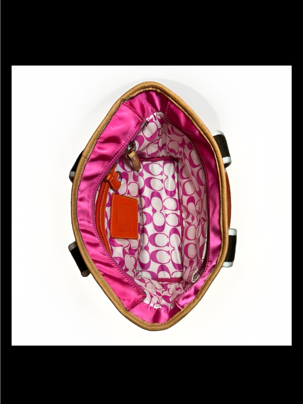 Coach Hamptons Mini Satin-Nylon Tote, Hot Pink/Orange Leather, 2004 Style: #1893 - Picture 9 of 10